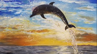 dolphin easy painting sunset acrylic seascape