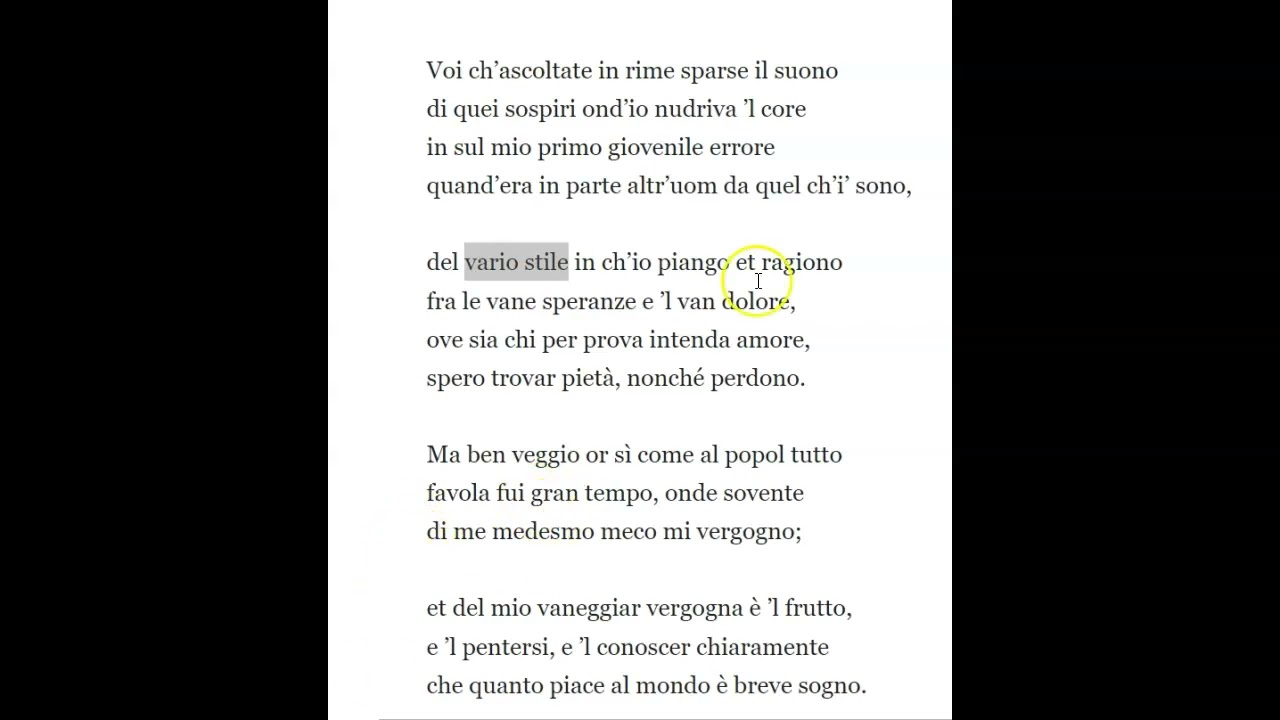 Voi ch'ascoltate in rime sparse il suono