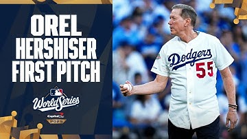 Dodgers legend Orel Hershiser tosses out the ceremonial first pitch at Game 4 of the World Series!