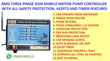 Three Phase GSM Mobile Motor Pump Controller with All Safety Protection, Alerts & Timer Features