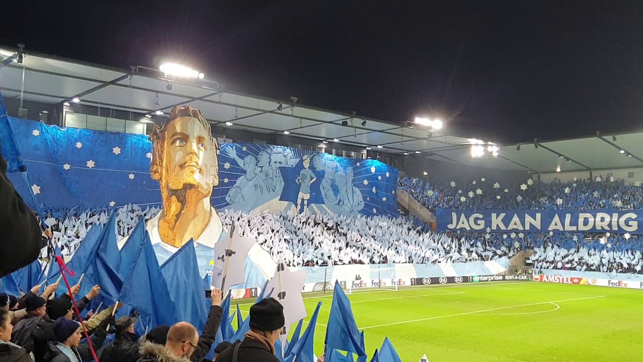 Hymn och Markus Rosenberg-tifo. Malmö FF - Dynamo Kyiv 28/11 - 2019 Europa League.