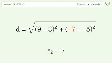 Find the distance between two points p1 (3,-5) and p2 (9,-7): Step-by-Step Video Solution