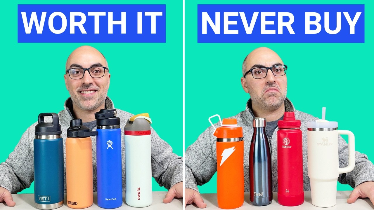 Comparison of different metal water bottles including Stanley, Yeti, and Owala models