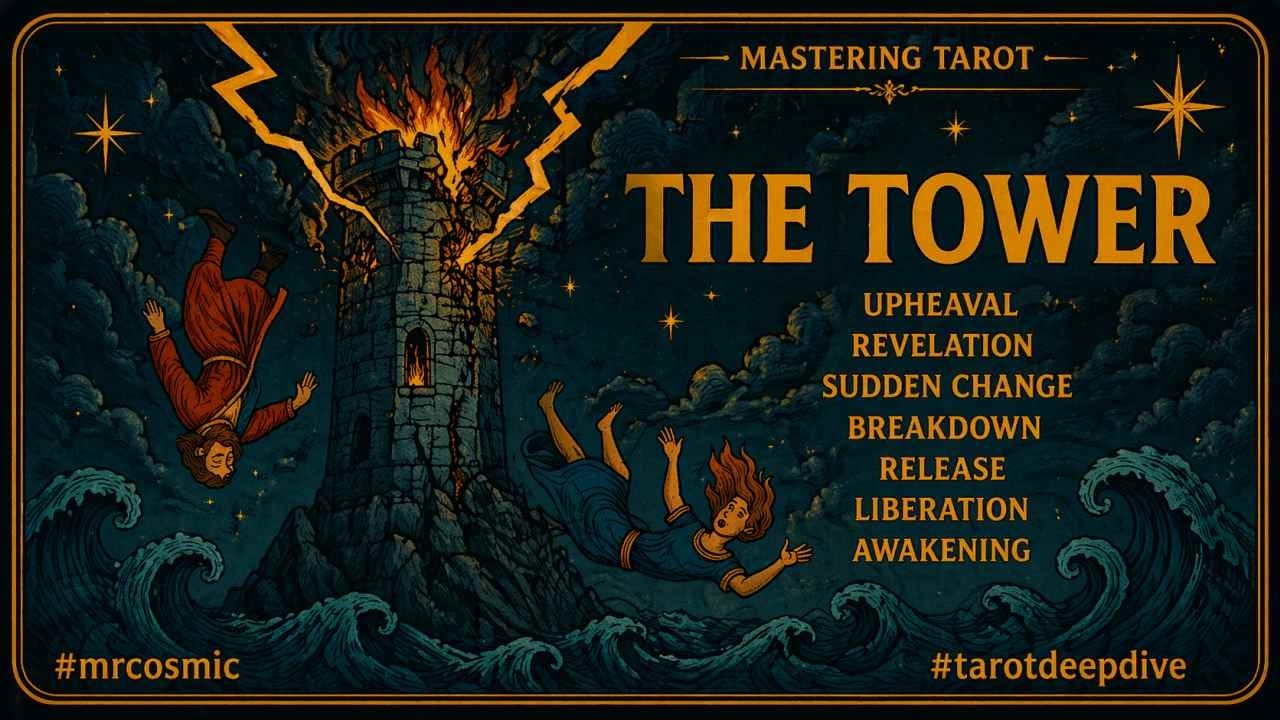 The Tower Card: Lightning of Truth & Removal of False Crowns 🌩️ #mrcosmic #tarotdeepdive #resilience thumbnail