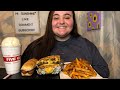 FIVE GUYS MUKBANG! DOUBLE BACON CHEESEBURGER, CHEESE HOT DOG & CAJUN FRIES