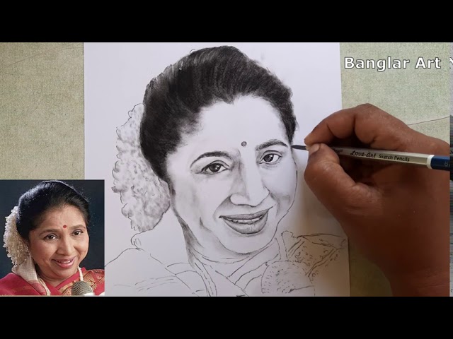 Artist Arvind Kotha portrait sketch The legend singer Asha Bhosle   idlebraincom news