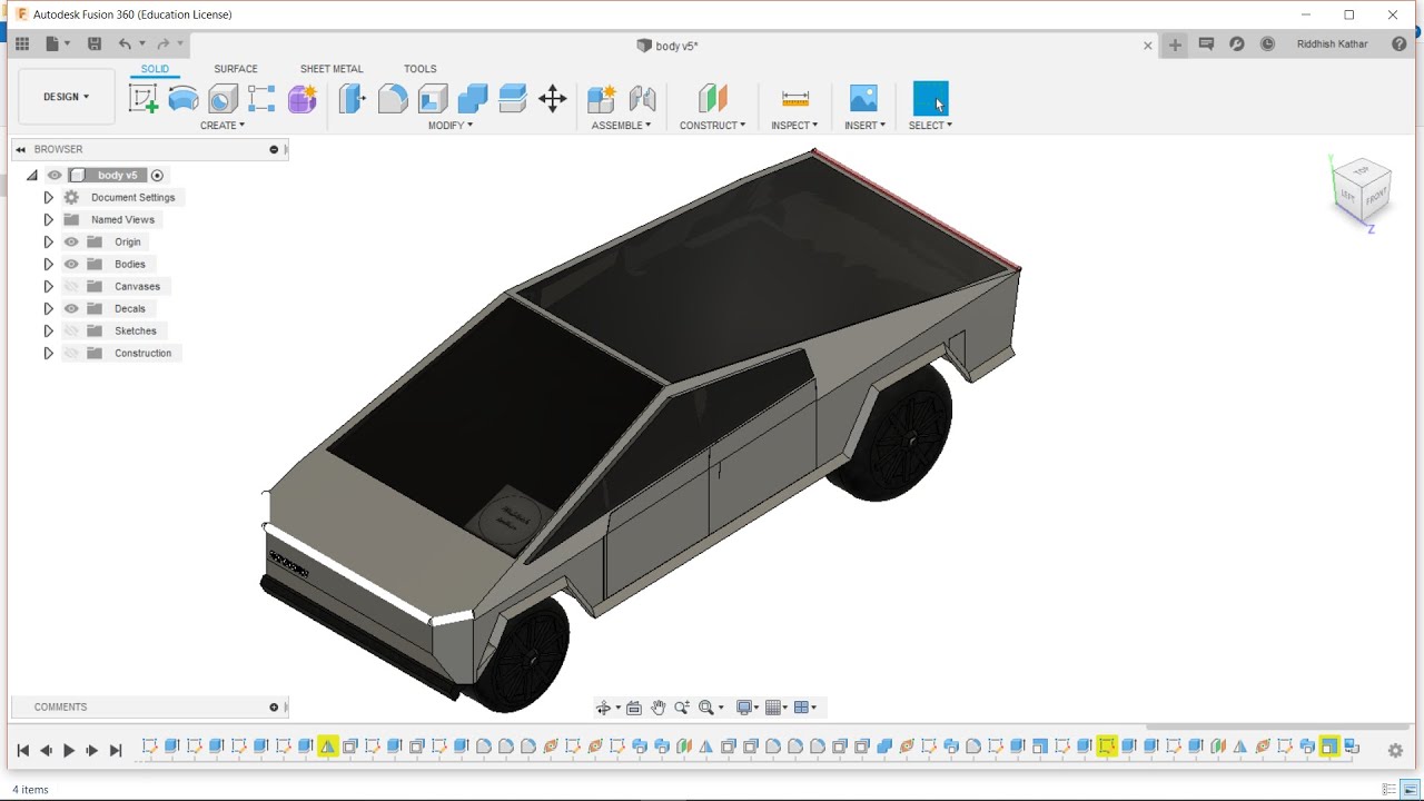 FUSION 360 Tutorial STEP BY STEP DESIGN OF TESLA CYBER TRUCK YouTube