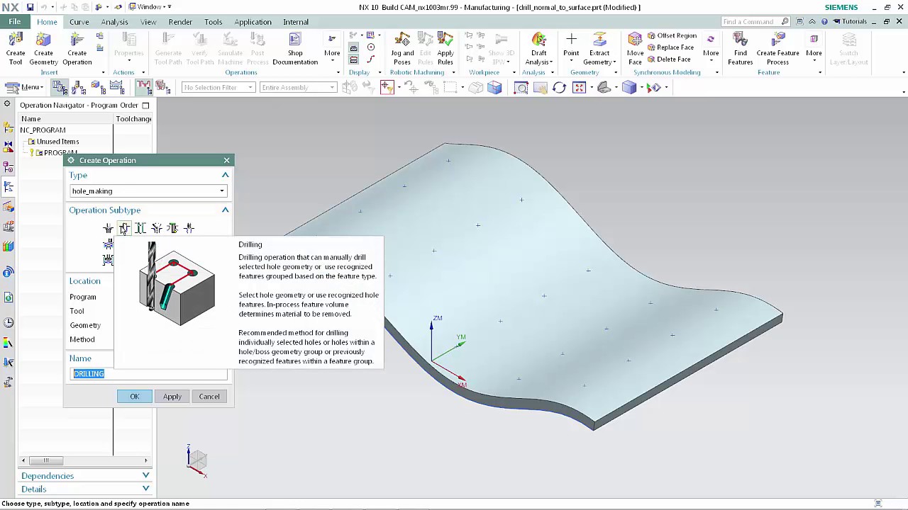 Drill Normal to Surface at Points in NX CAM - YouTube