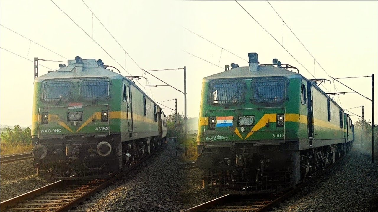 Twin Power! Two Heavy loaded Goods Trains at High Speed!