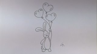 Draw Cute Bunny With Heart Balloons   iCanHazDraw!