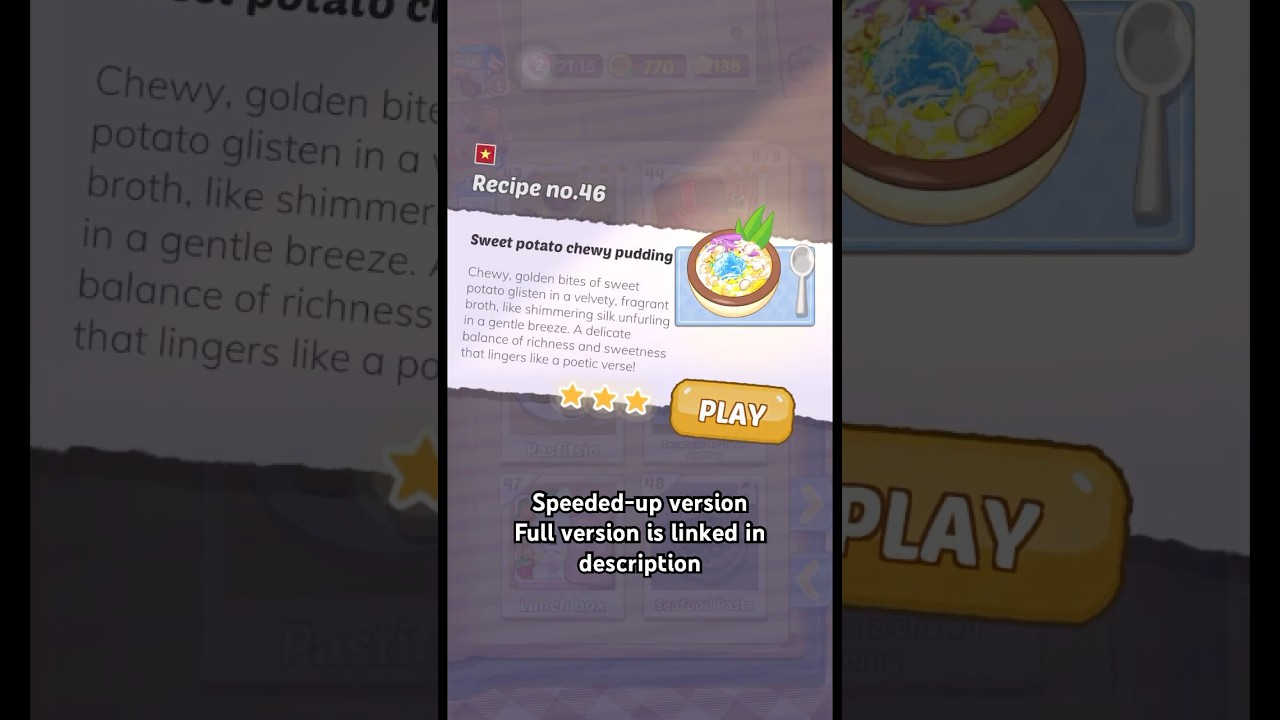 Cookingdom level 47 | Sweet Potato Chewy Pudding 