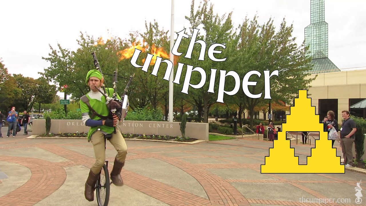 Legend of Zelda Link Rides Unicycle and Plays Flaming Bagpipes YouTube