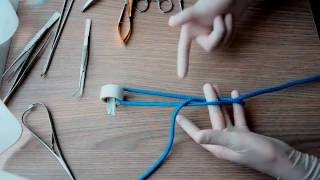 One handed + 1 finger surgical knot / простой хирургический узел, 1080р!