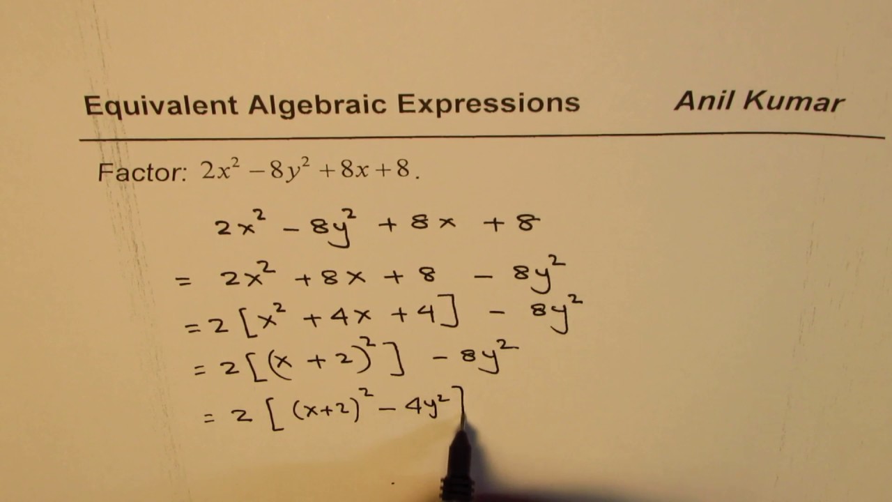 Factor 2x 2 8y 2 8x 8 Combination Difference Of Squares Youtube