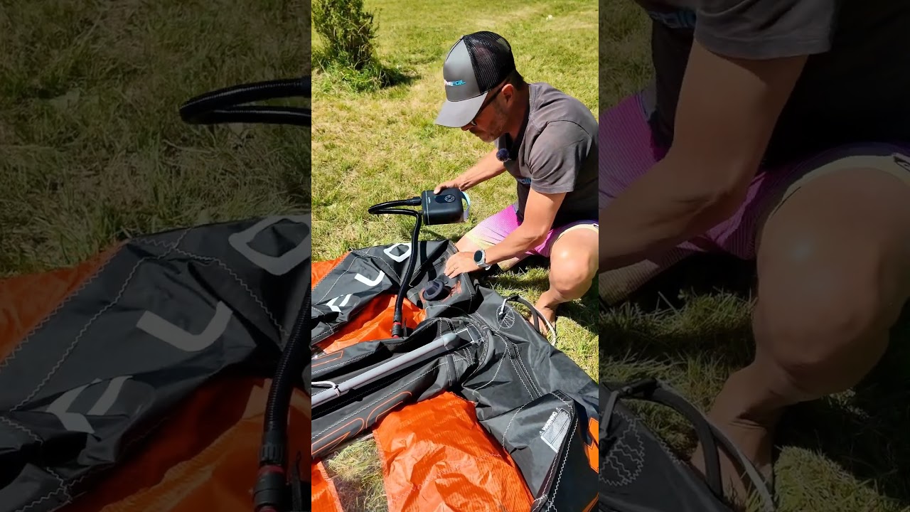 Gonflage en securité des wing et kites Ozone utilisation de la pompe électrique Topump en wingfoil