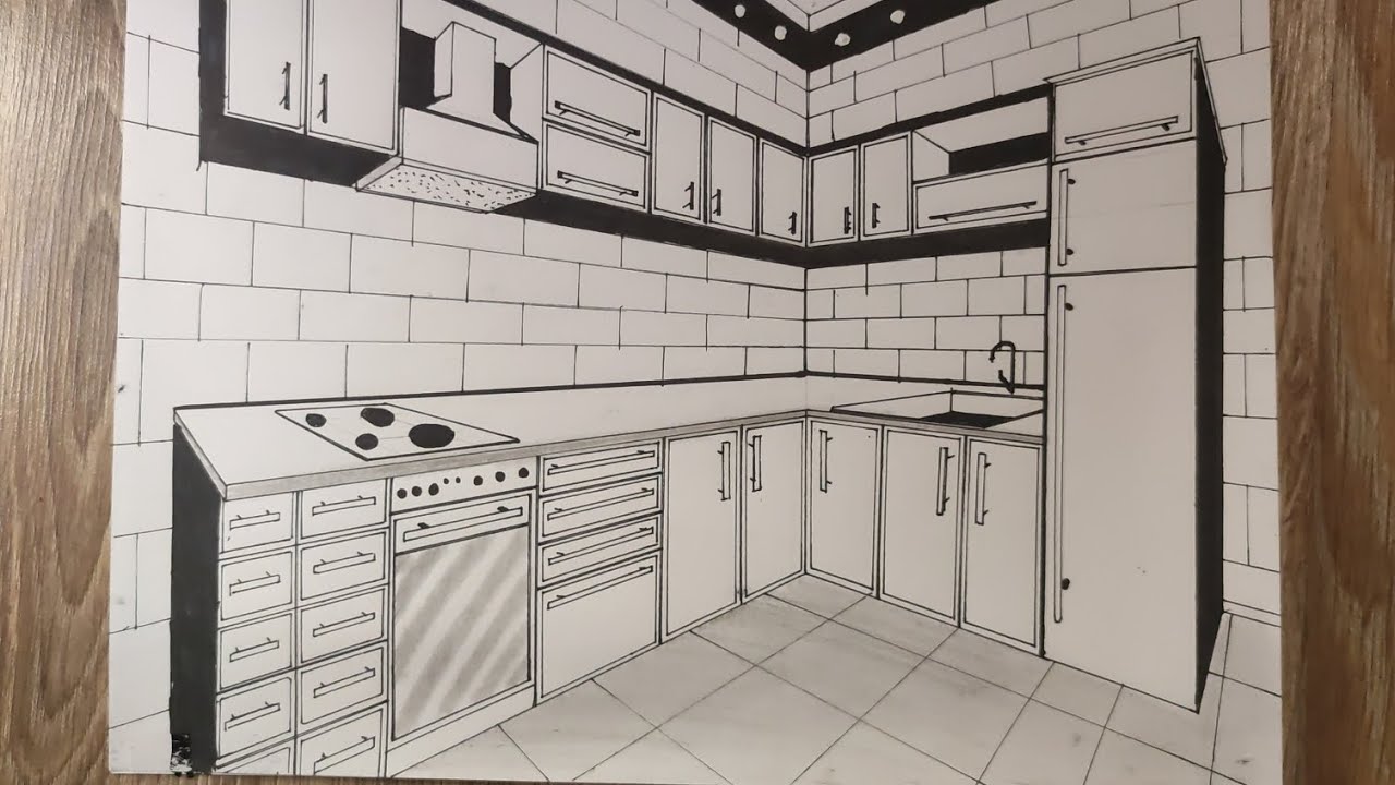 How to Draw a Kitchen in 2-Point Perspective - YouTube