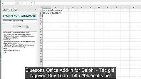 Demo gói hỗ trợ lập trình Delphi tạo Office Add-in (Bluesofts Office Add-in Builder - BOAB)