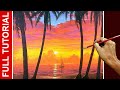 Tutorial : Acrylic Landscape Painting / Tropical Sunrise Beach / JMLisondra