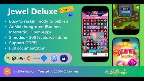 Jewel Deluxe   Unity Complete Project 300 levels Android + iOS + AdMob by dotmob