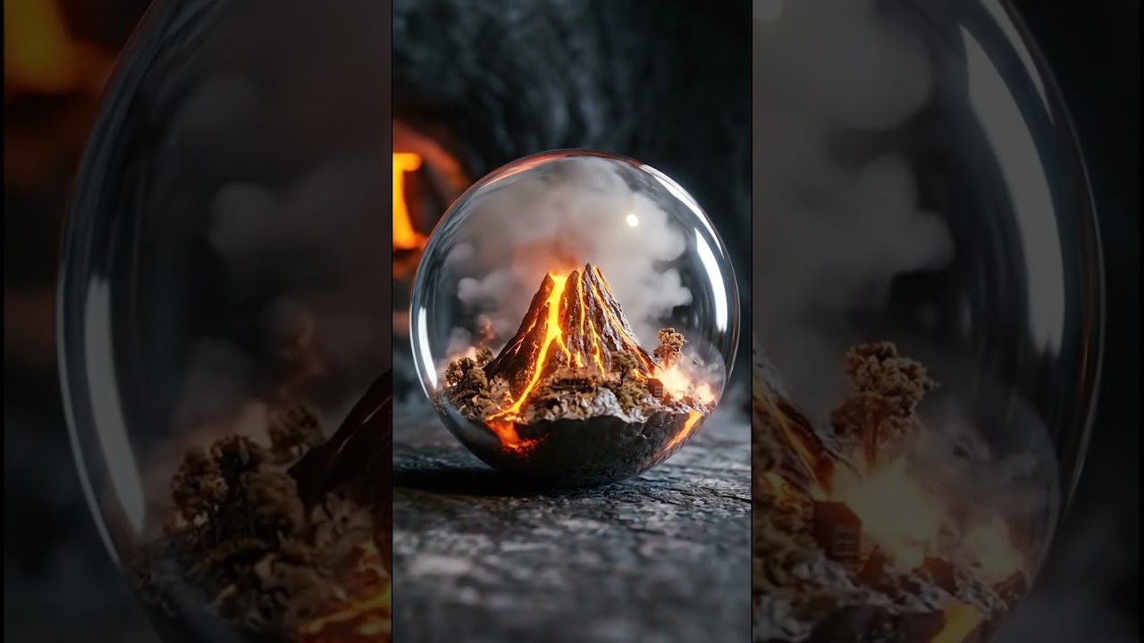 Miniature Volcano Trapped in Glass Marble Macro 