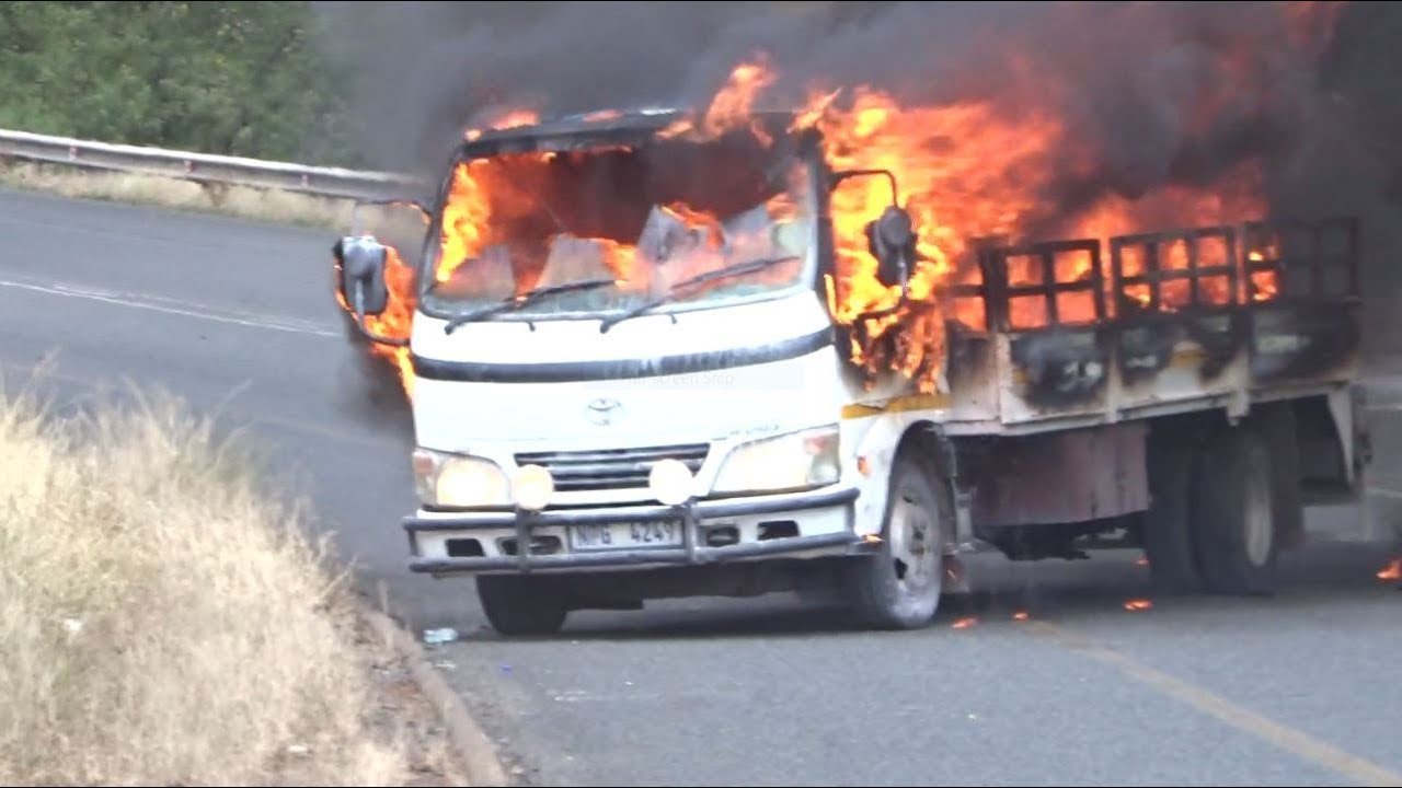 Truck on fire! The driver escapes then look what happens - YouTube