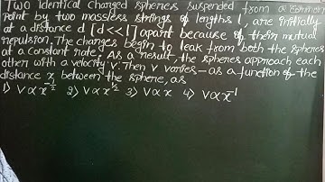 two identical charged spheres suspended from a common point by two massless strings of lengths l,are