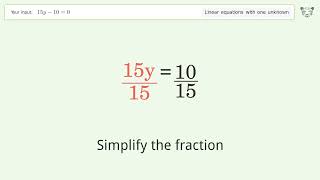 Linear equation with one unknown: Solve 15y-10=0 step-by-step solution