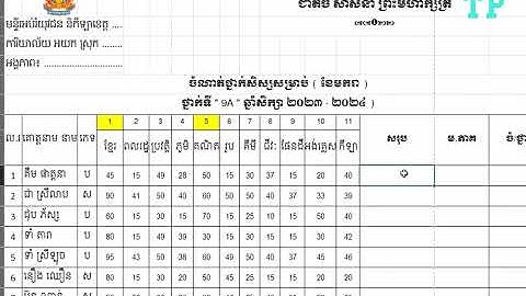របៀបគណនា ពិន្ទុសរុប មធ្យមភាគ និងចំណាត់ថ្នាក់ | Total Average and Rank