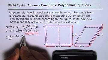 Polynomial Equation Application Dimensions of Folded Box Given Volume MHF4U
