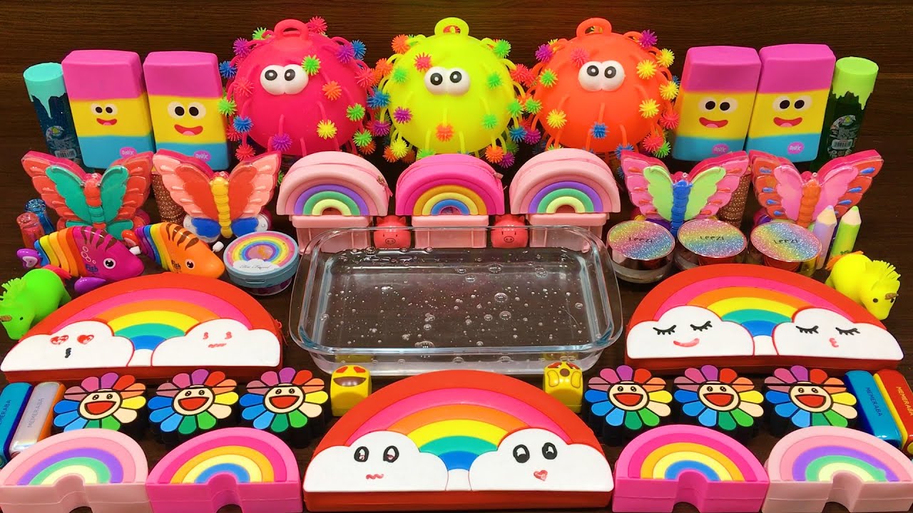 Series Rainbow Slime! Mixing Random Things into CLEAR Slime! Satisfying Slime Videos #38