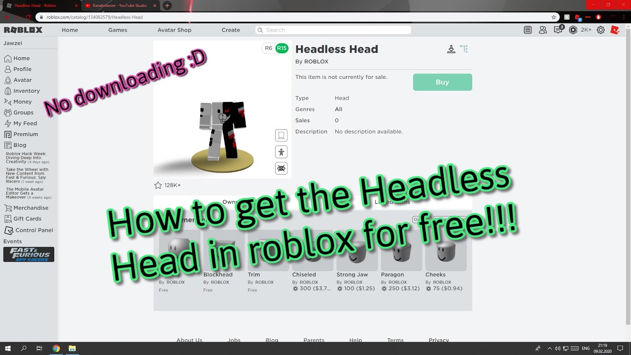 How To Get The Headless Head For Free Roblox 2020 Youtube - how to be headless in roblox free 2020