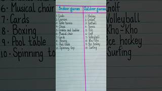 Indoor And Outdoor Gamesindoor Games Nameoutdoor Games Name
