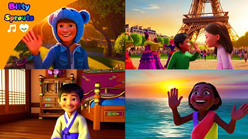 Learn Goodbye in 15 Languages! 🌍 | World Greetings for Children| Bitty Sprouts🌱| Fun Songs For Kids