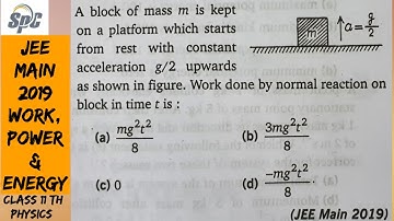 A block of mass m is kept on a platform which starts from rest with constant acceleration g/2 upward
