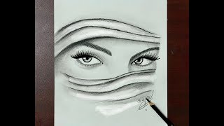 كيفية رسم العيون - خطوة بخطوة || فتاة بالحجاب - رسم بالقلم الرصاص || ارسم فتاة بالحجاب