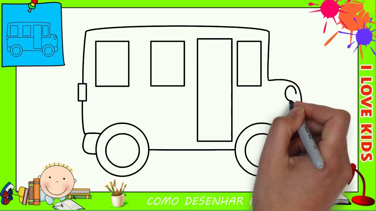 Como desenhar um ônibus FACIL passo a passo para crianças e iniciantes ...