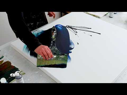 Painting a WILD BIG BLUE Abstract Floral with an 8 Inch Brush