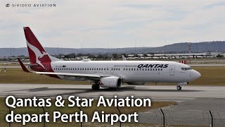 Qantas Airways Vh-Xzm And Star Aviation Vh-Lkh Depart Perth Airport.