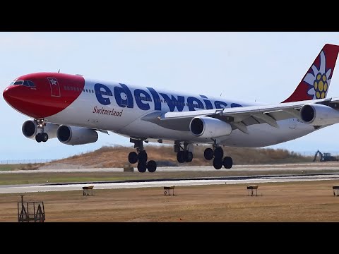 Edelweiss A340 landing in Vancouver (YVR)