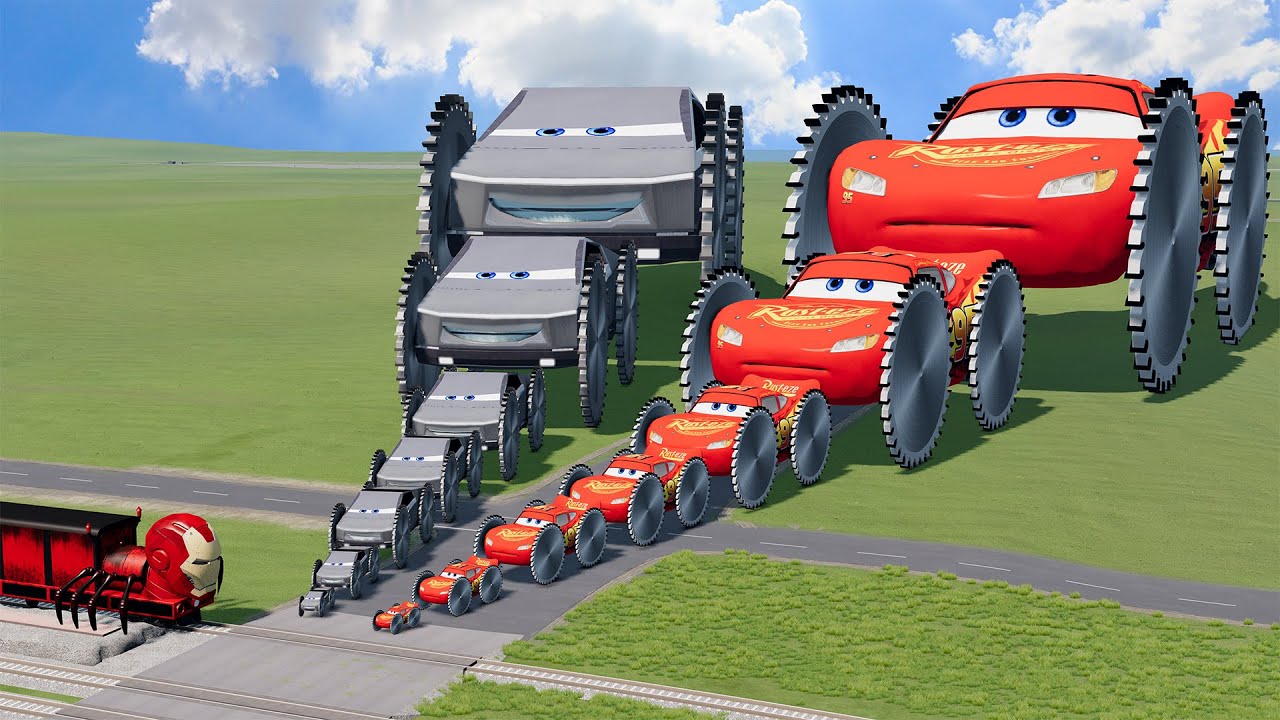 ⁣Big & Small Tesla Cybertruck vs Big & Small Lightning Mcqueen vs Choo-Choo Iron Man Train | 