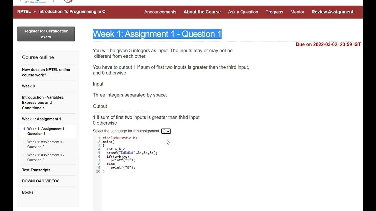 NPTEL Introduction To Programming In C Assignment Week 1 Answer - YouTube