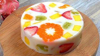 Easy Fruit Yogurt Jelly Cake! Just need Fruit and Yogurt! No oven, No Gelatin