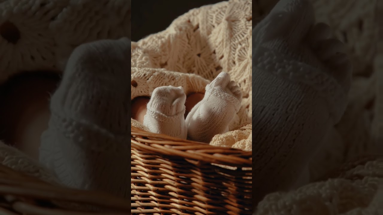 Baby feet in cute white socks 