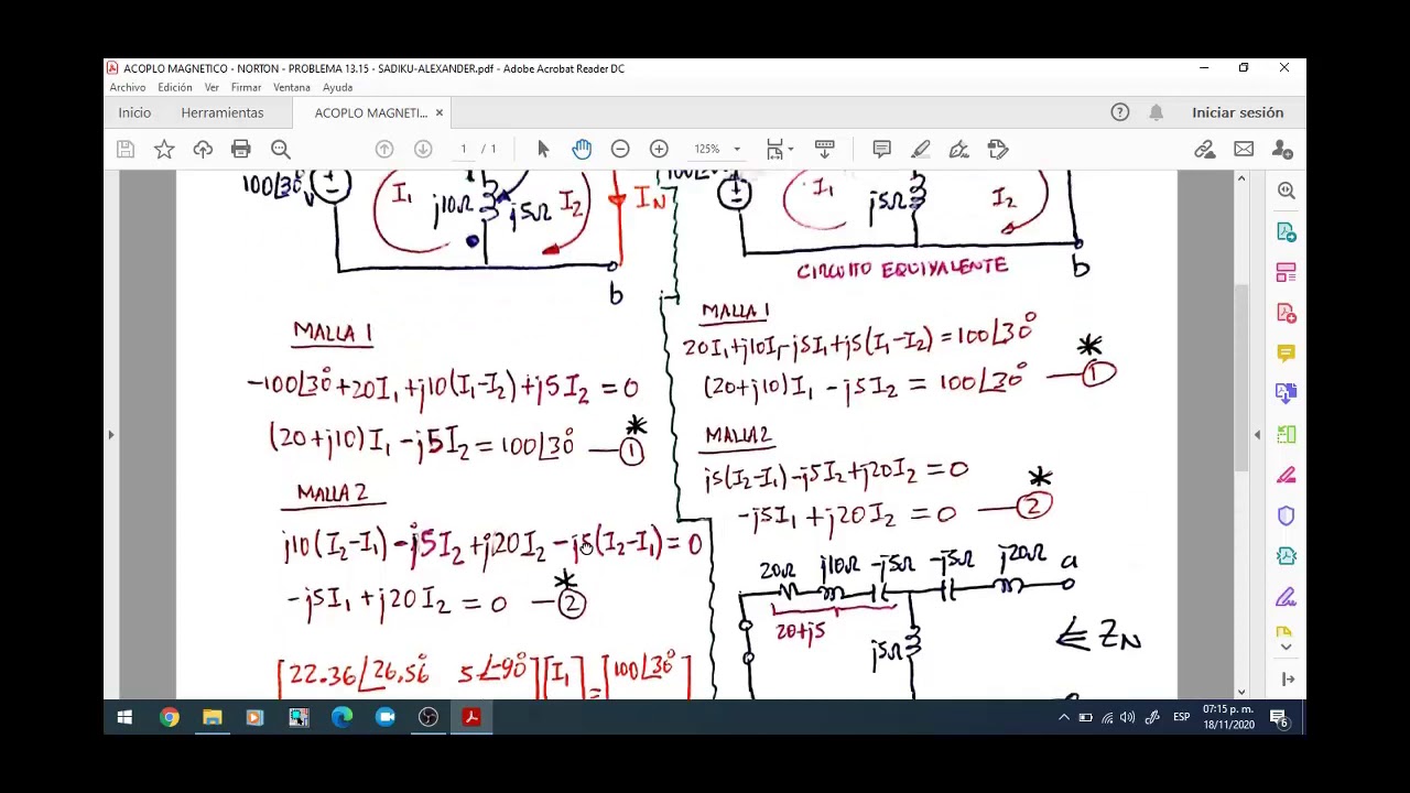 CIRCUITO ACOPLADO MAGNETICAMENTE NORTON EJEMPLO 13 15 SADIKU ALEXANDER