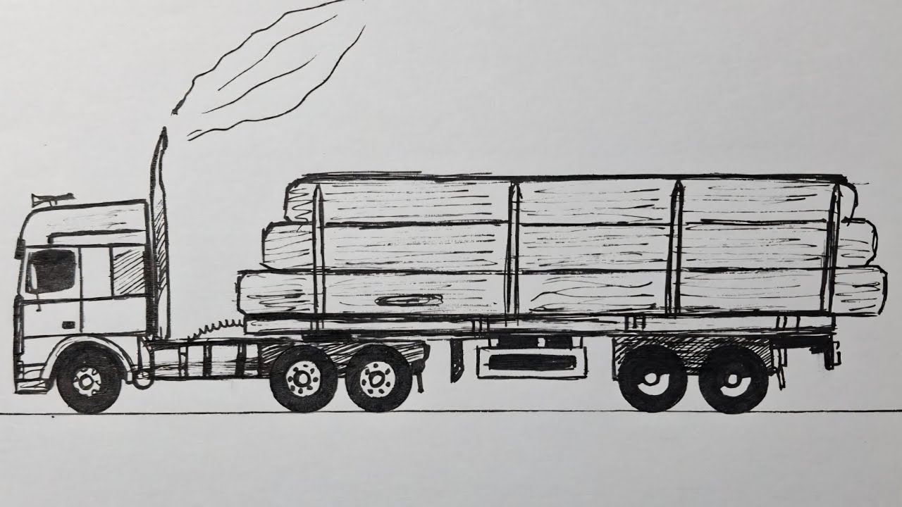 Drawing a truck carrying wood 