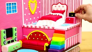 Doll House Bedroom CAKE with Miniatures | DIY Miniature Bedroom