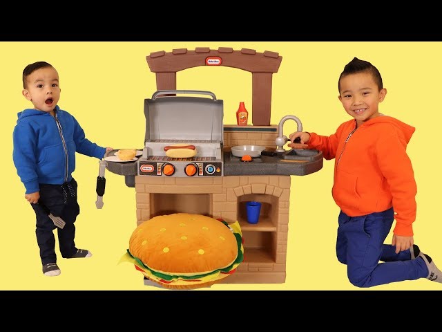 Kids Pretend Play Cooking A Giant Burger BBQ Playset Fun With CKN class=