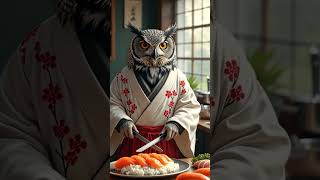 Sushi Master Owl #SushiMaster #OwlChef #JapaneseCuisine #SamuraiSushi #CreativeCooking #animals
