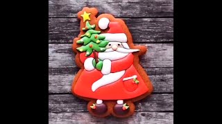 Мастер-класс новогодний пряник «Дед мороз с новогодней ёлкой» от Юлии Гуру Кукис