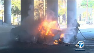 Good Samaritans help save driver from burning car in Riverside | ABC7